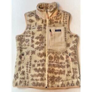Patagonia Womens Sherpa Fleece Vest Cream Ivory Pink Zip Retro X L NWOT
